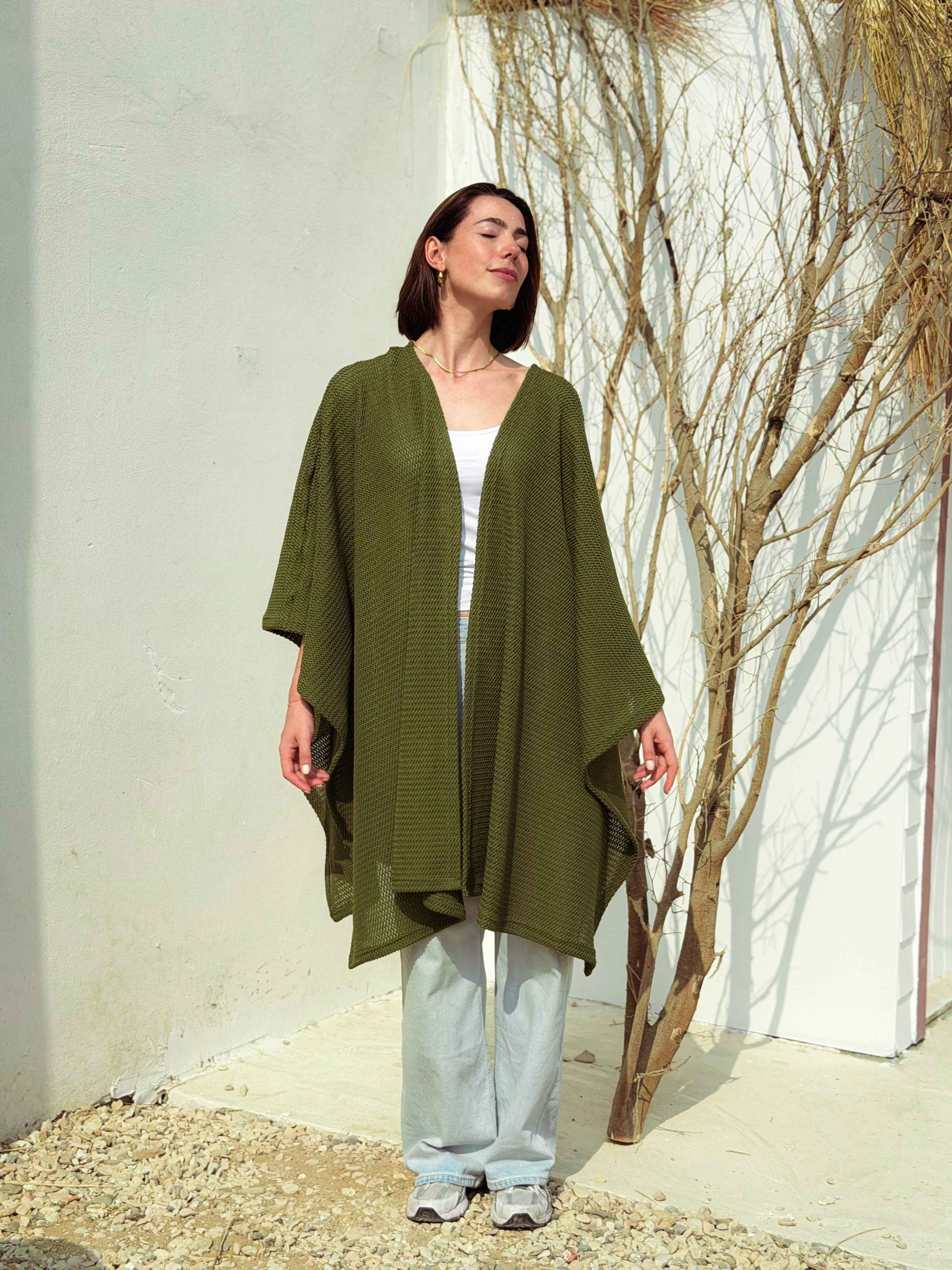 Aira Olive Green Knit Cape