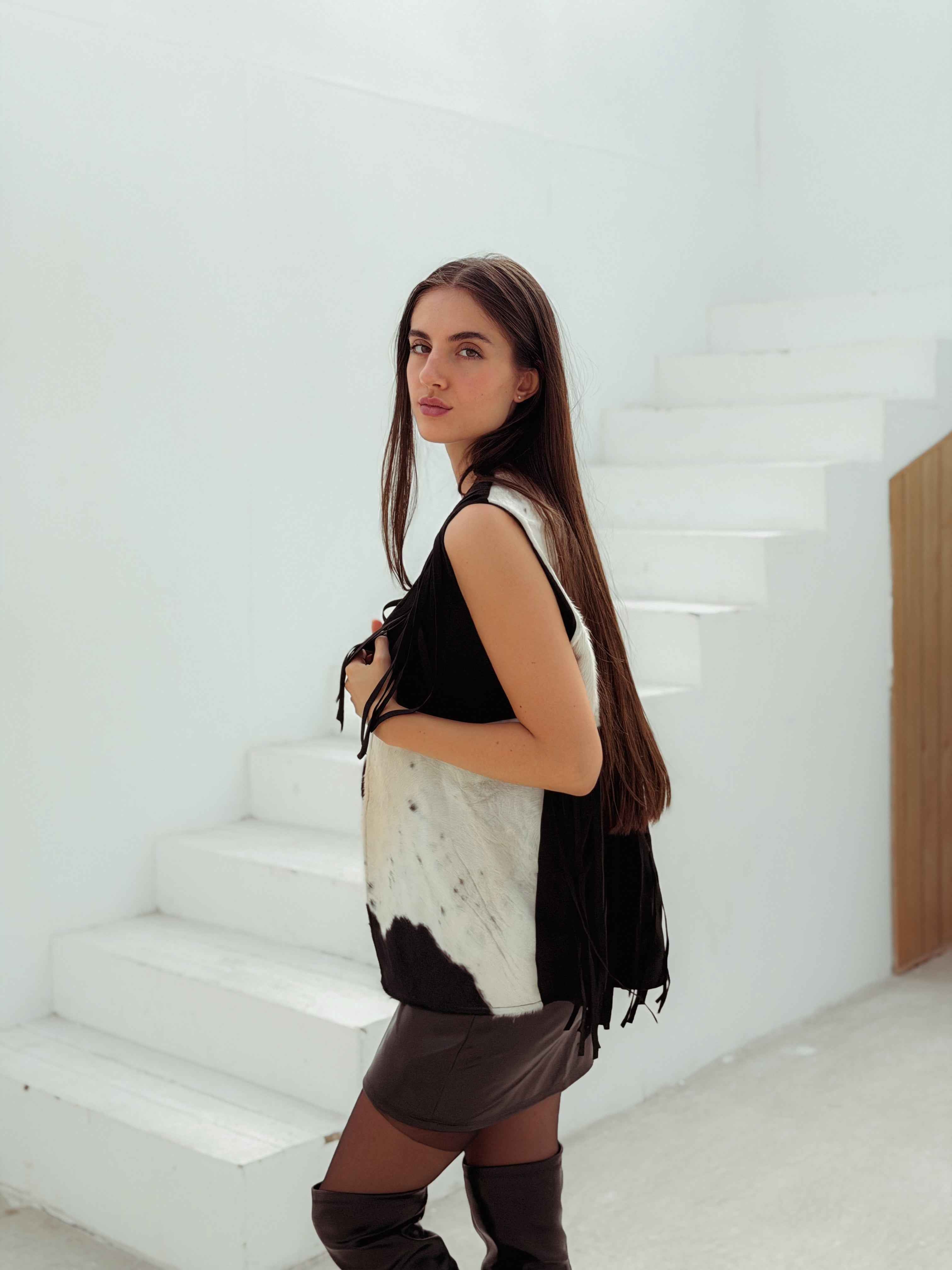 Velura Vest – Natural Cow Leather ( PATTERN 2 )