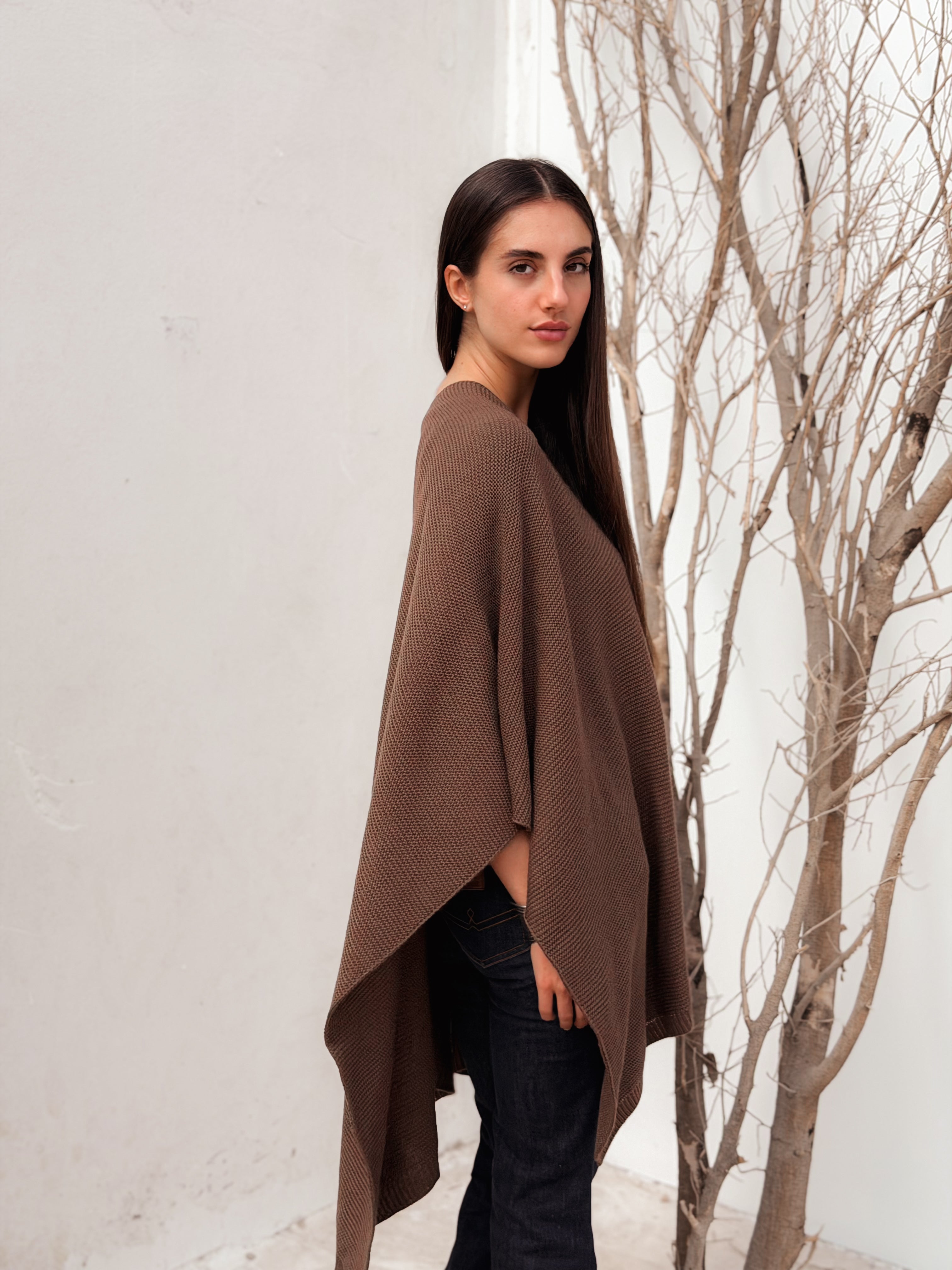 Aira Brown Knit Cape