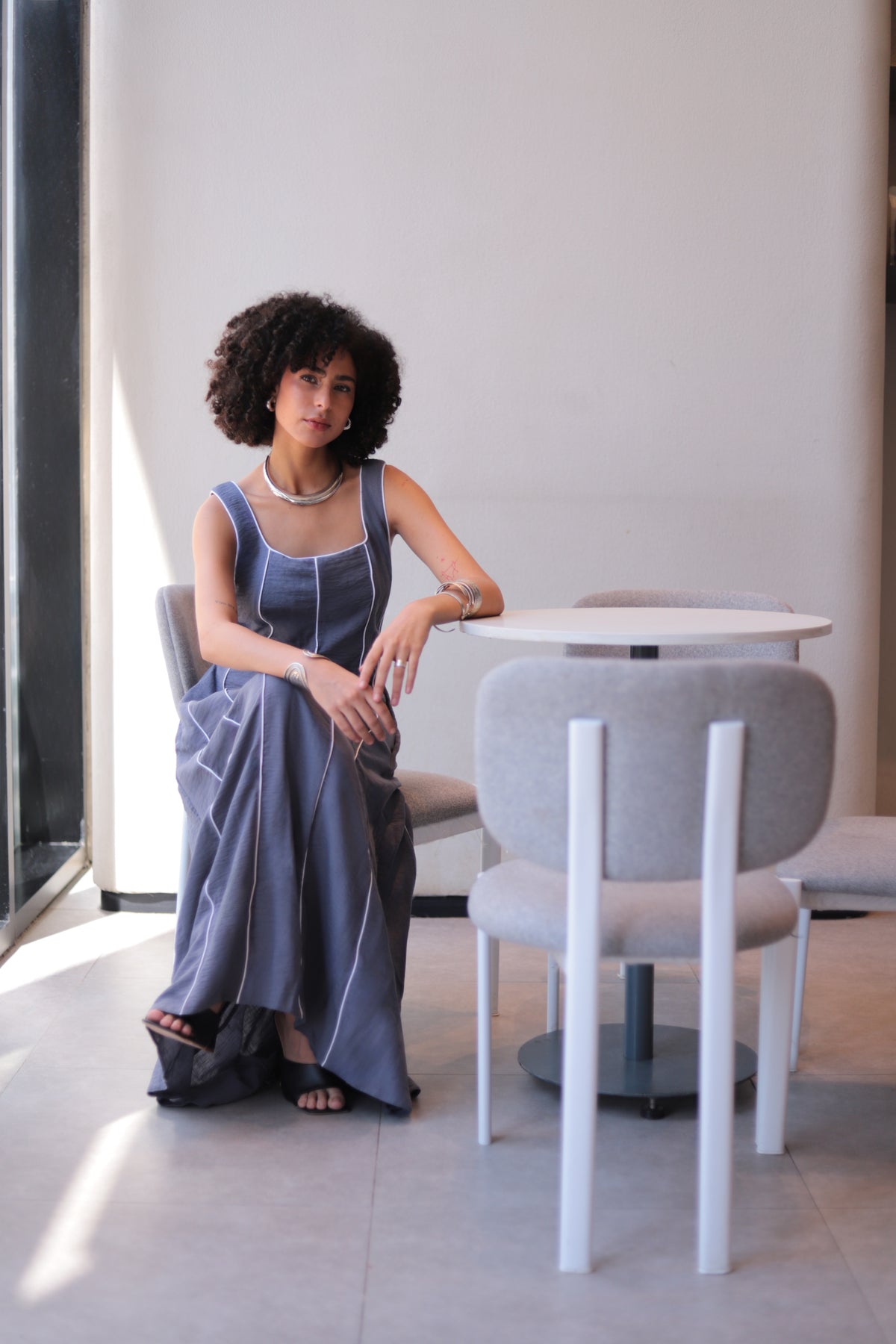 Jude Dress in Slate Grey-Blue