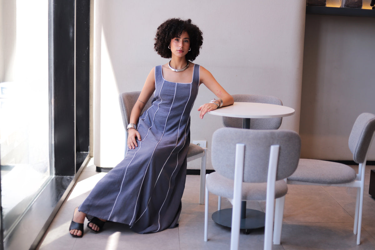 Jude Dress in Slate Grey-Blue