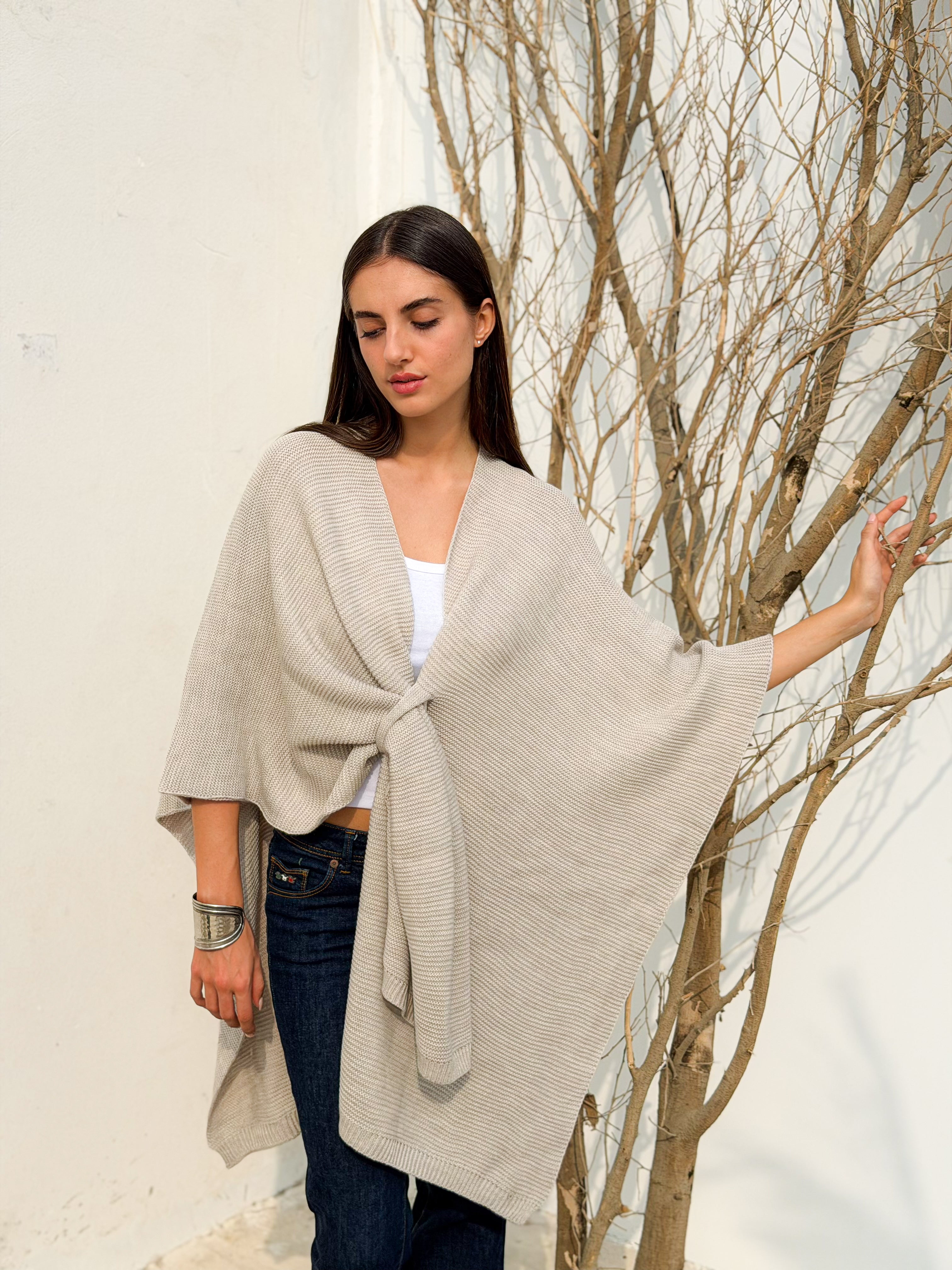 Aira Beige Knit Cape - BerriessDesigns