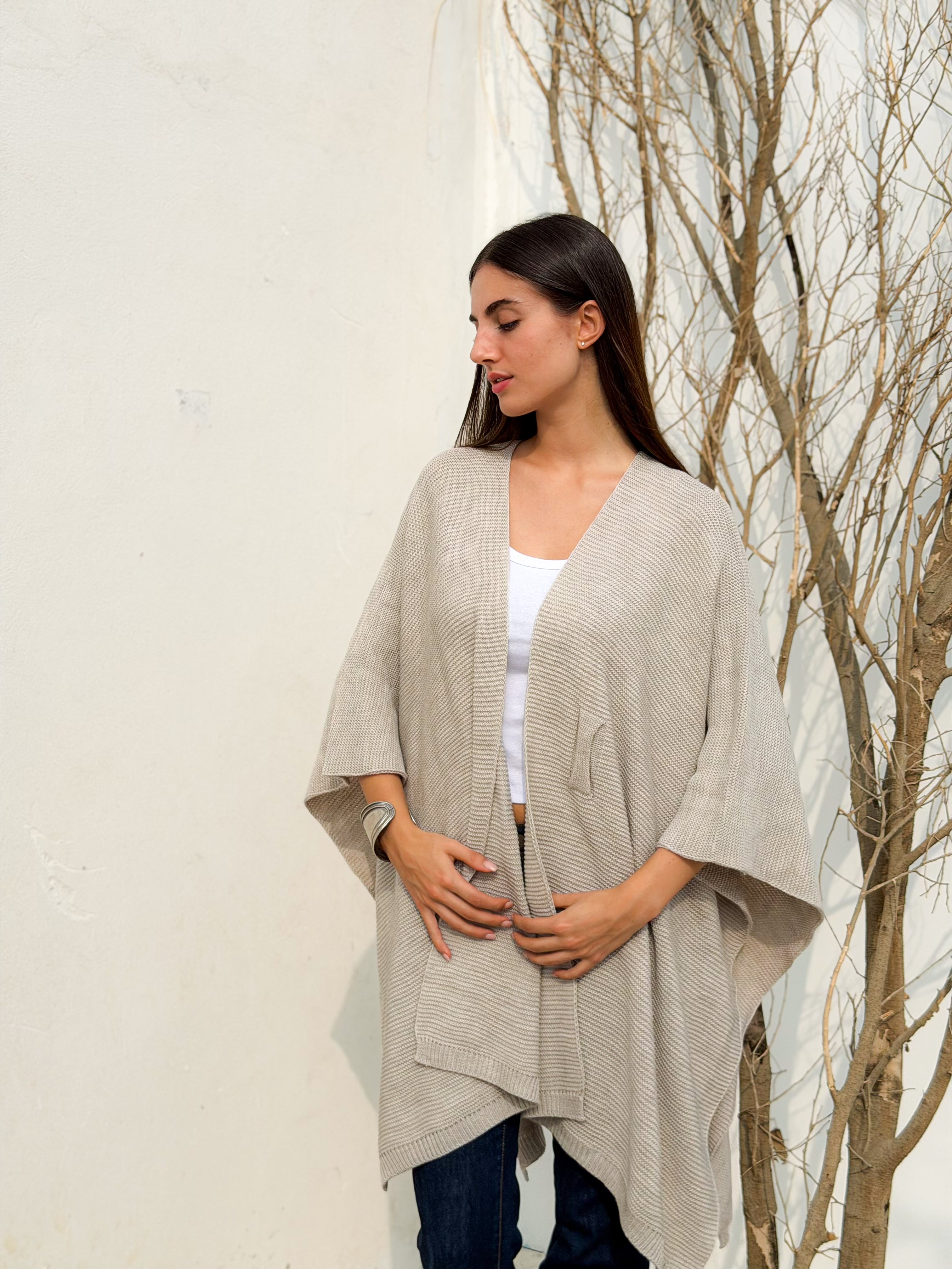 Aira Beige Knit Cape - BerriessDesigns