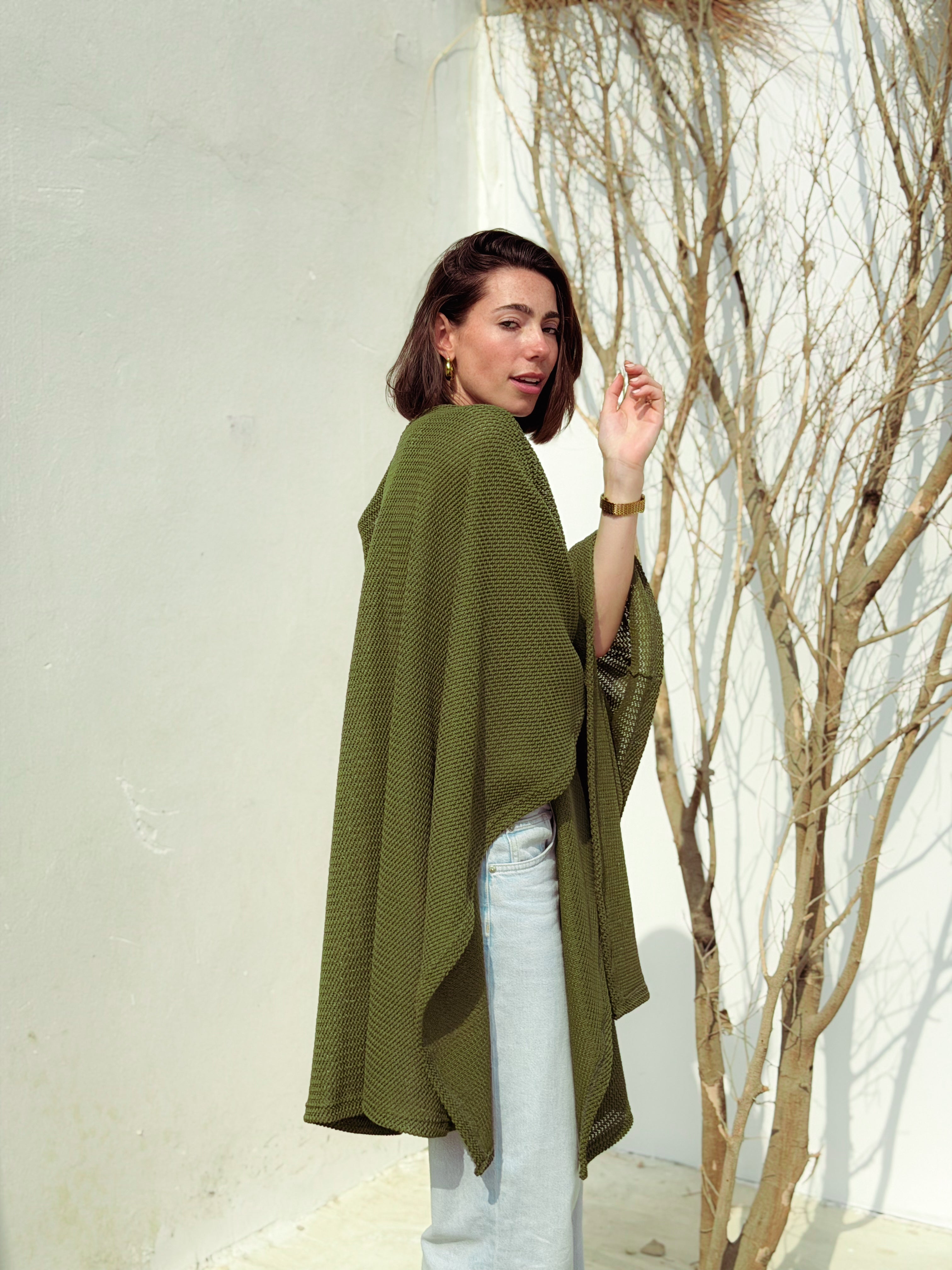 Aira Olive Green Knit Cape - BerriessDesigns