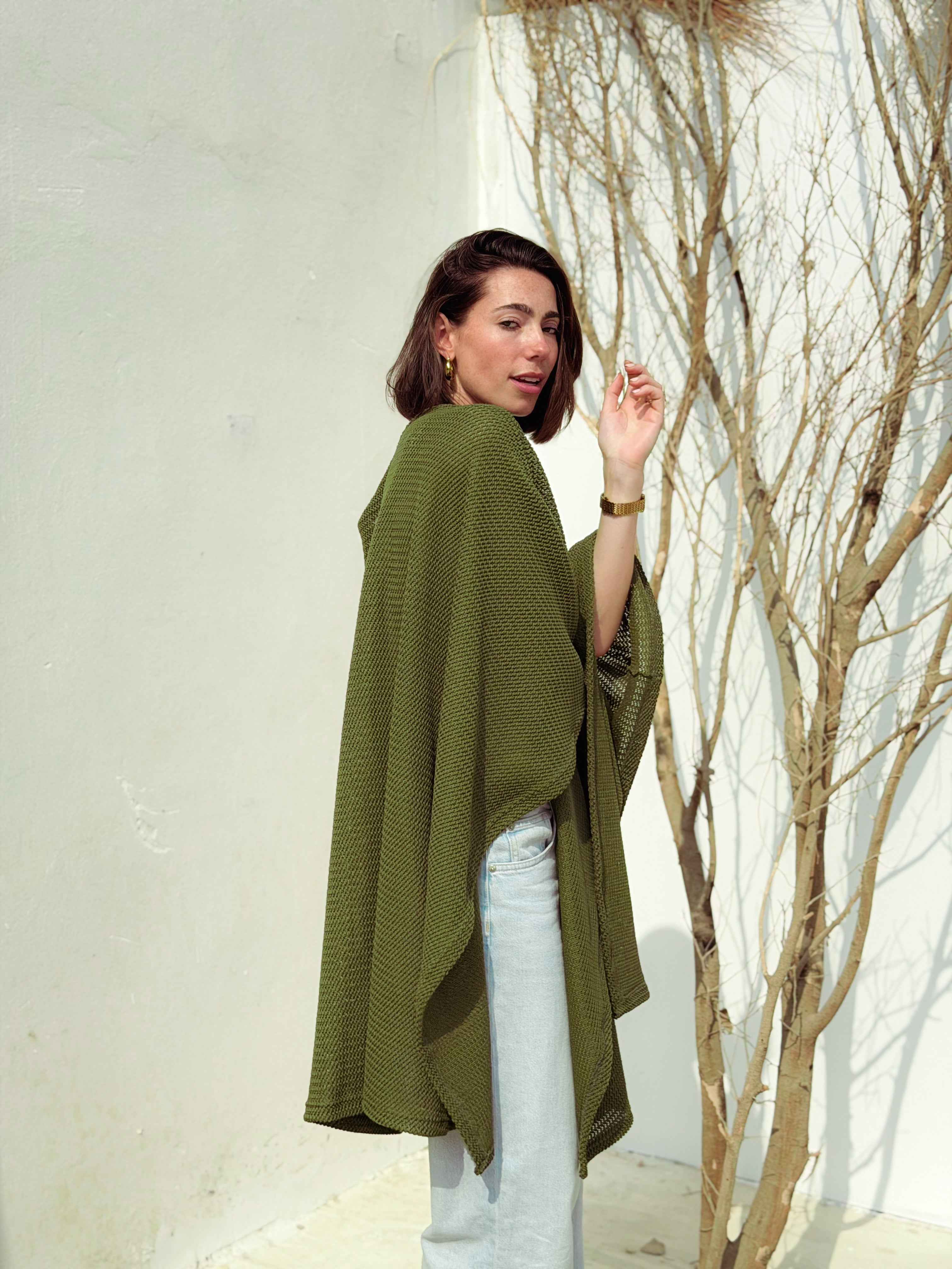 Aira Olive Green Knit Cape