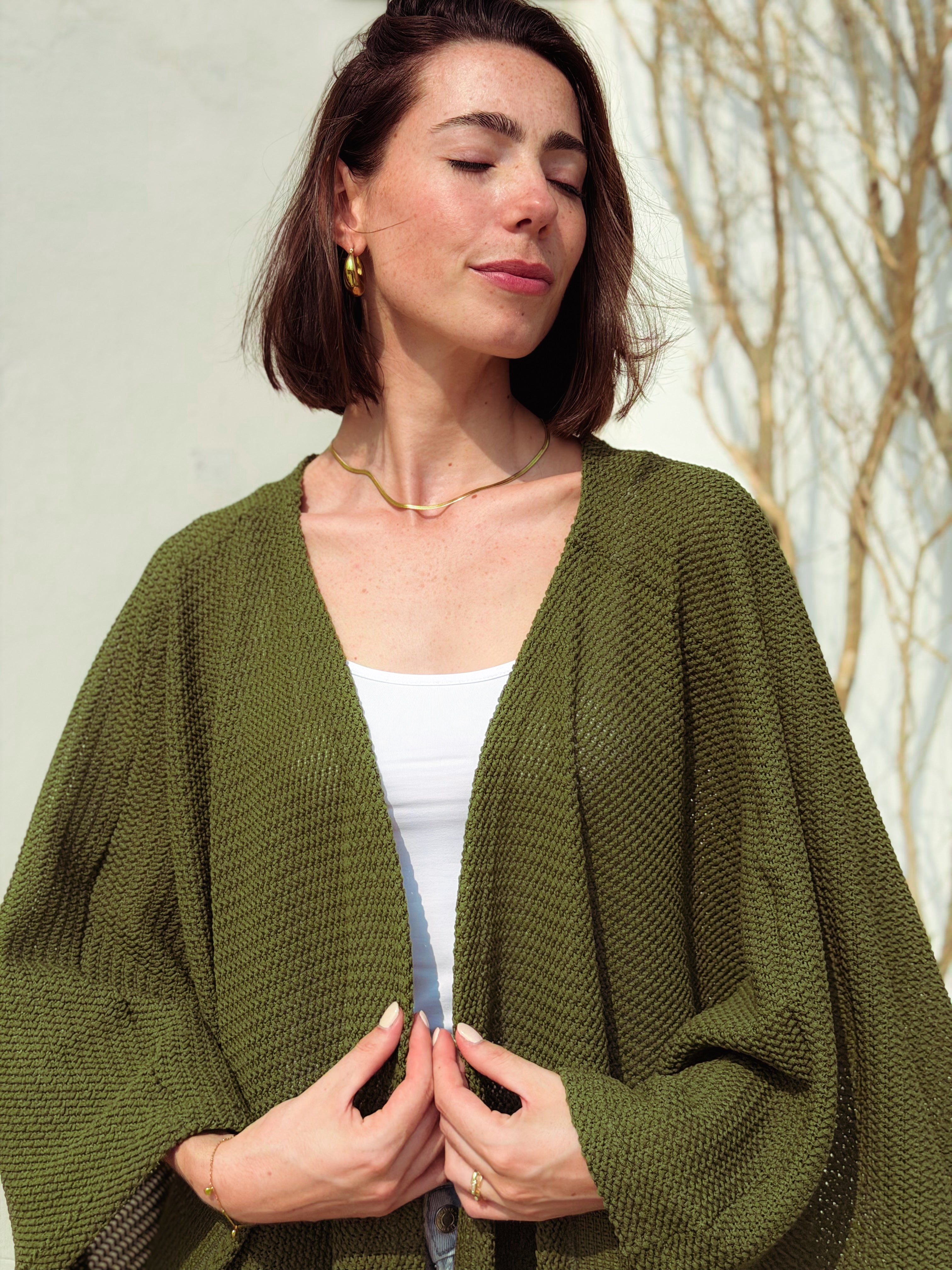 Aira Olive Green Knit Cape - BerriessDesigns