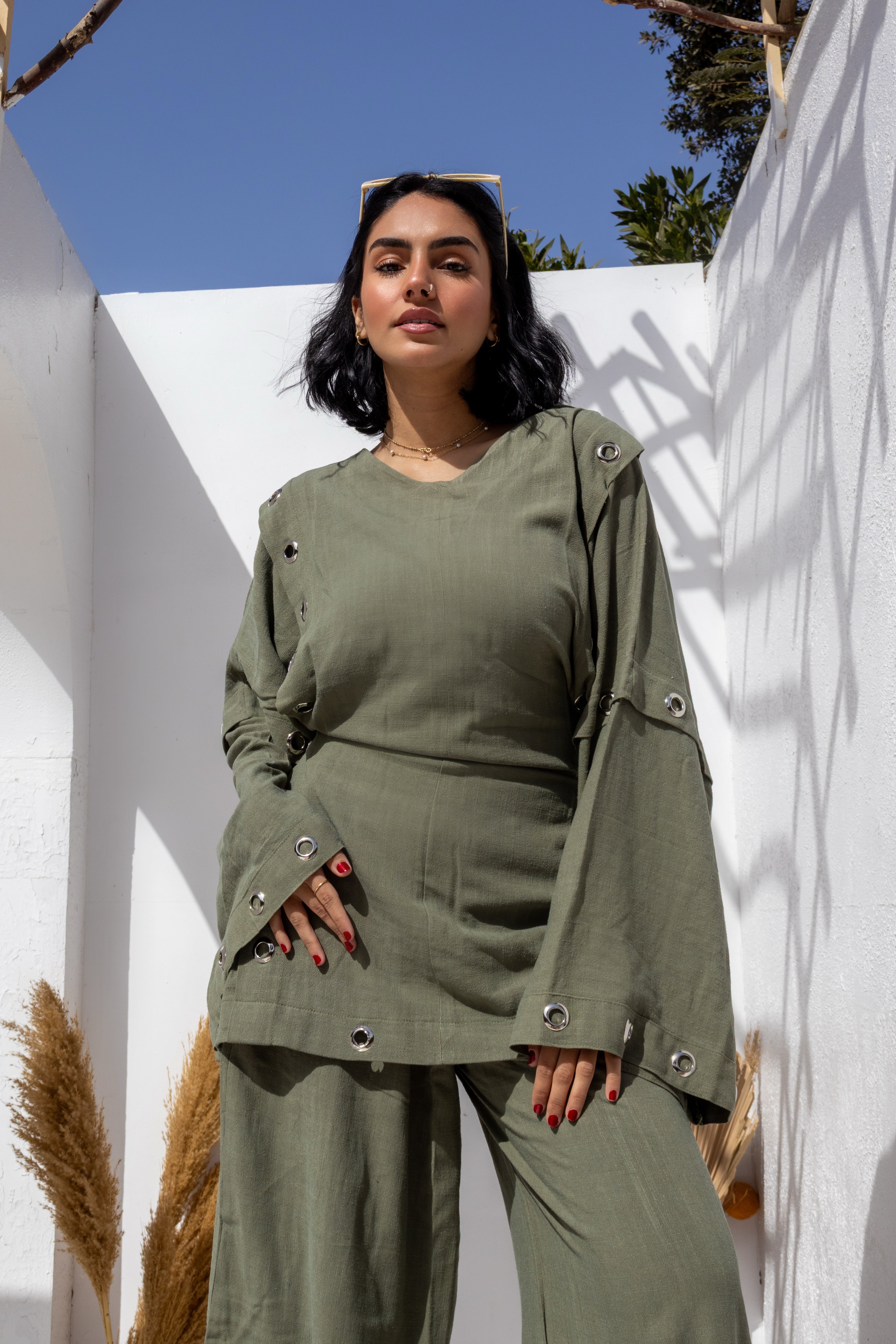 Olive green Qammar Set - BerriessDesigns