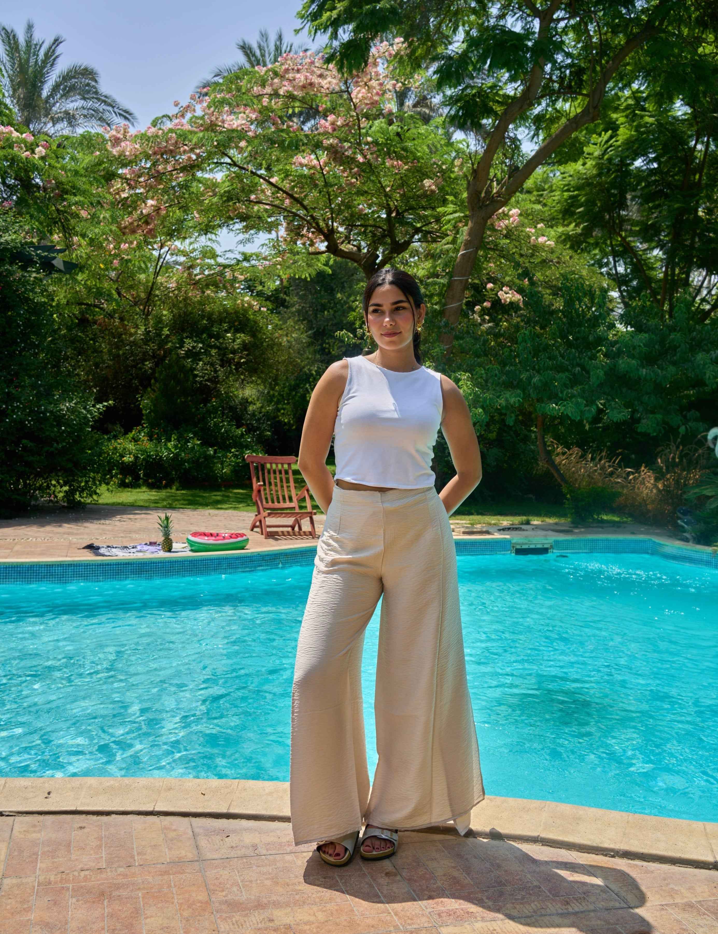 RAMLAH Beige Wrap Pants - BerriessDesigns
