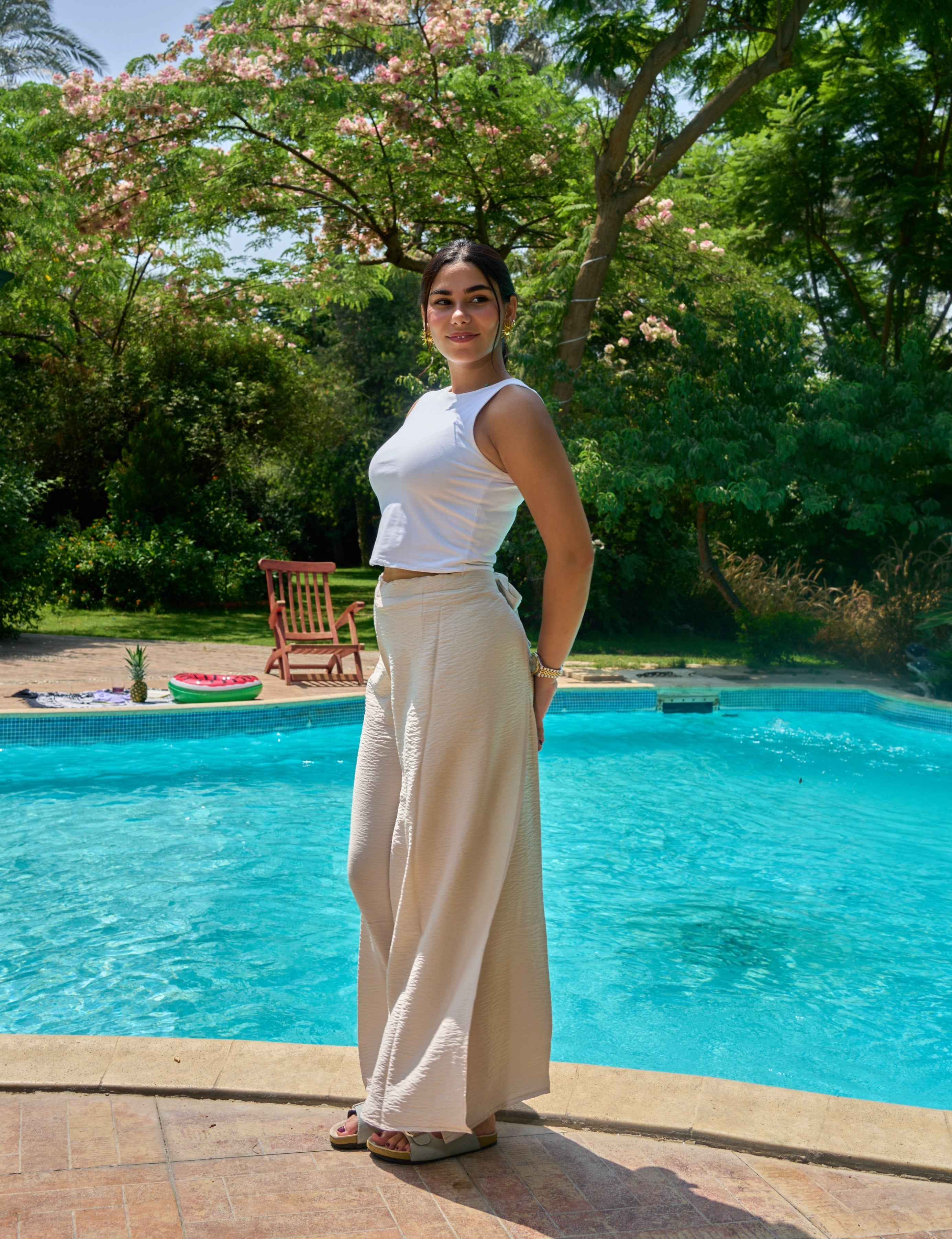 RAMLAH Beige Wrap Pants - BerriessDesigns