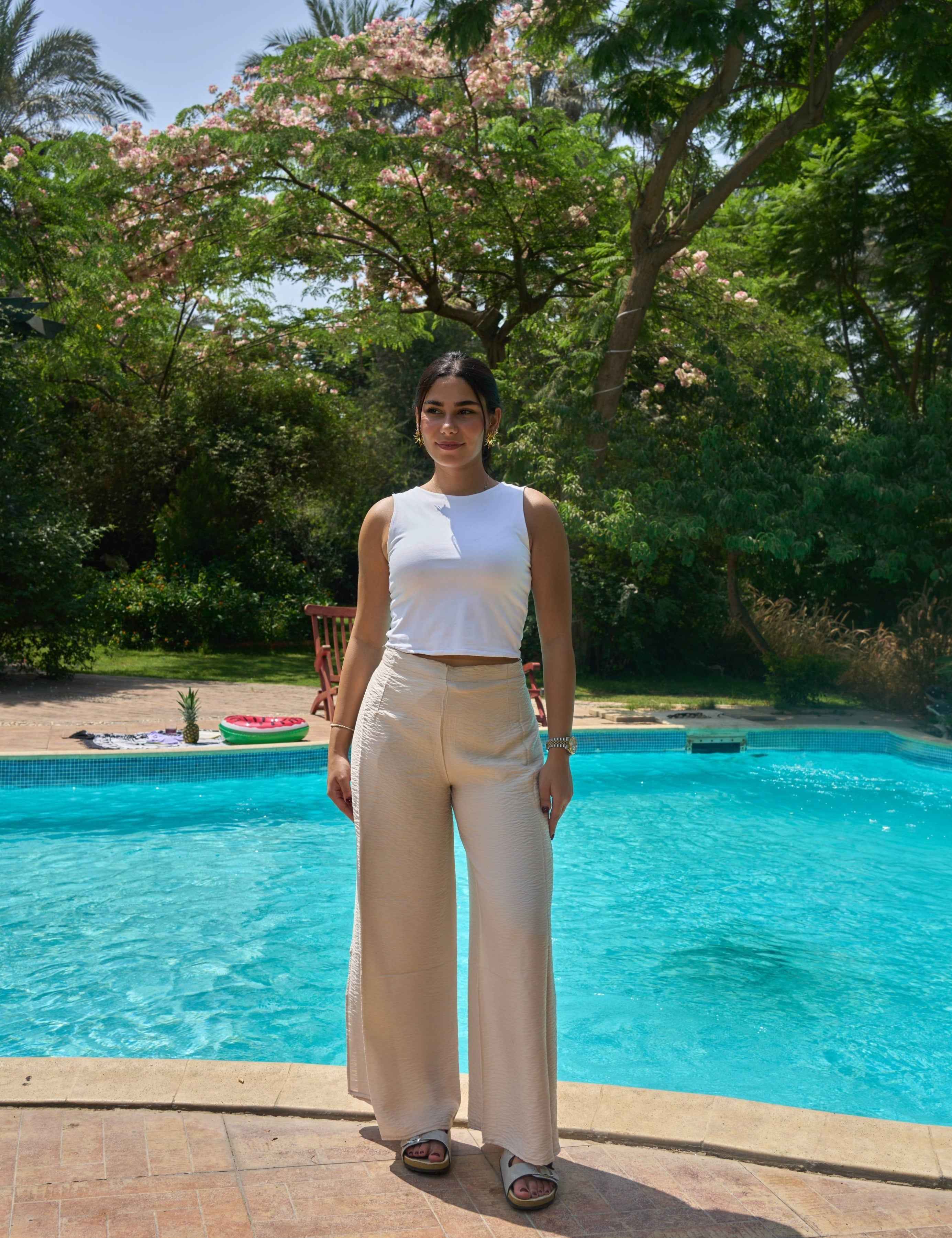 RAMLAH Beige Wrap Pants - BerriessDesigns