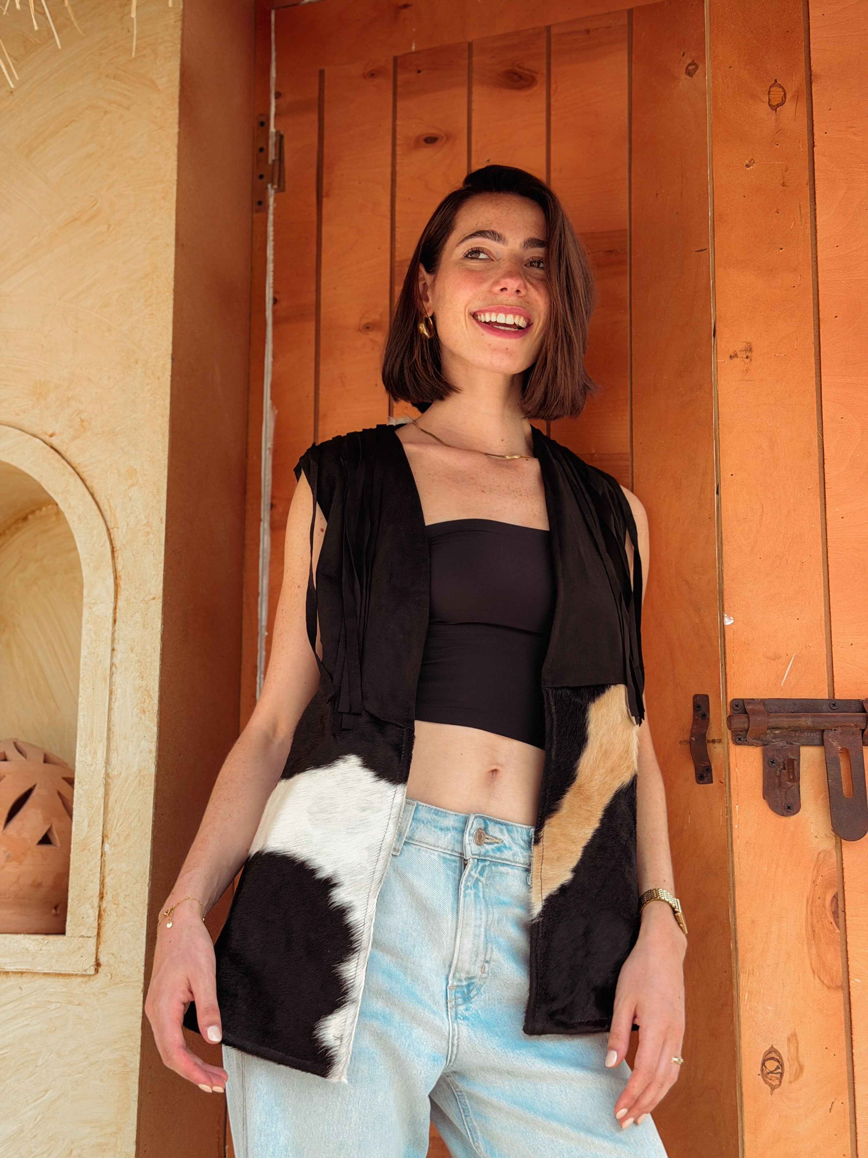 Velura Vest – Natural Cow Leather ( PATTERN 1 )