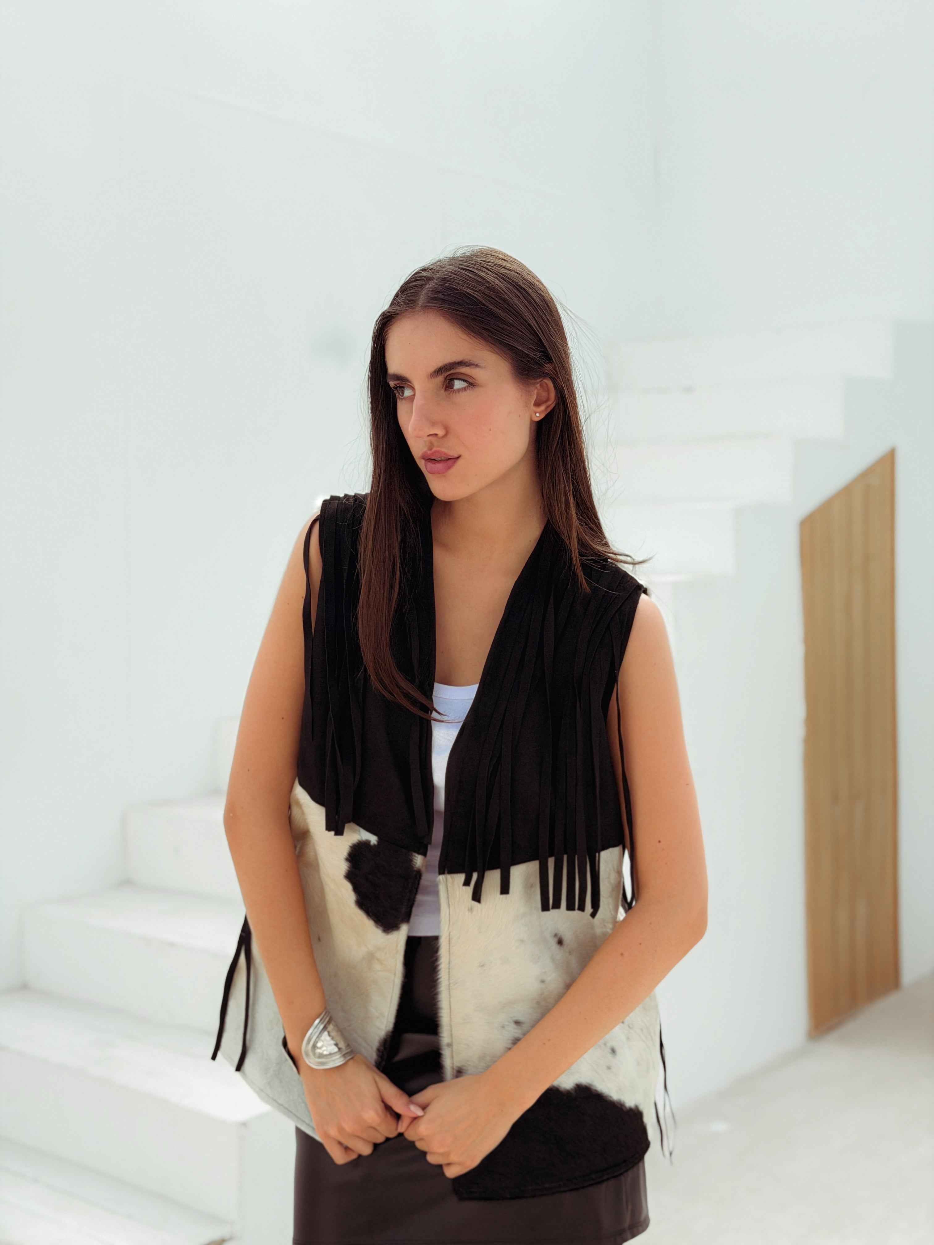 Velura Vest – Natural Cow Leather ( PATTERN 2 )