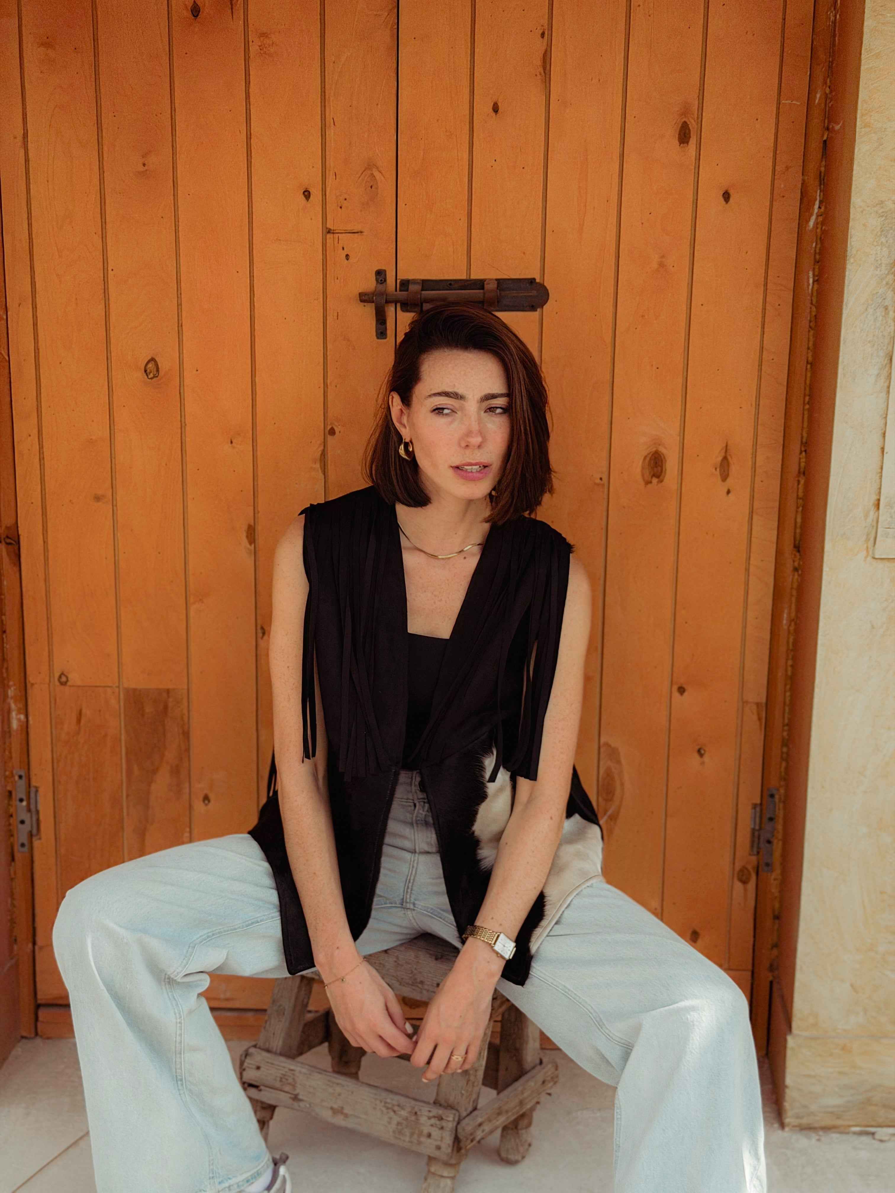 Velura Vest – Natural Cow Leather ( PATTERN 4 )