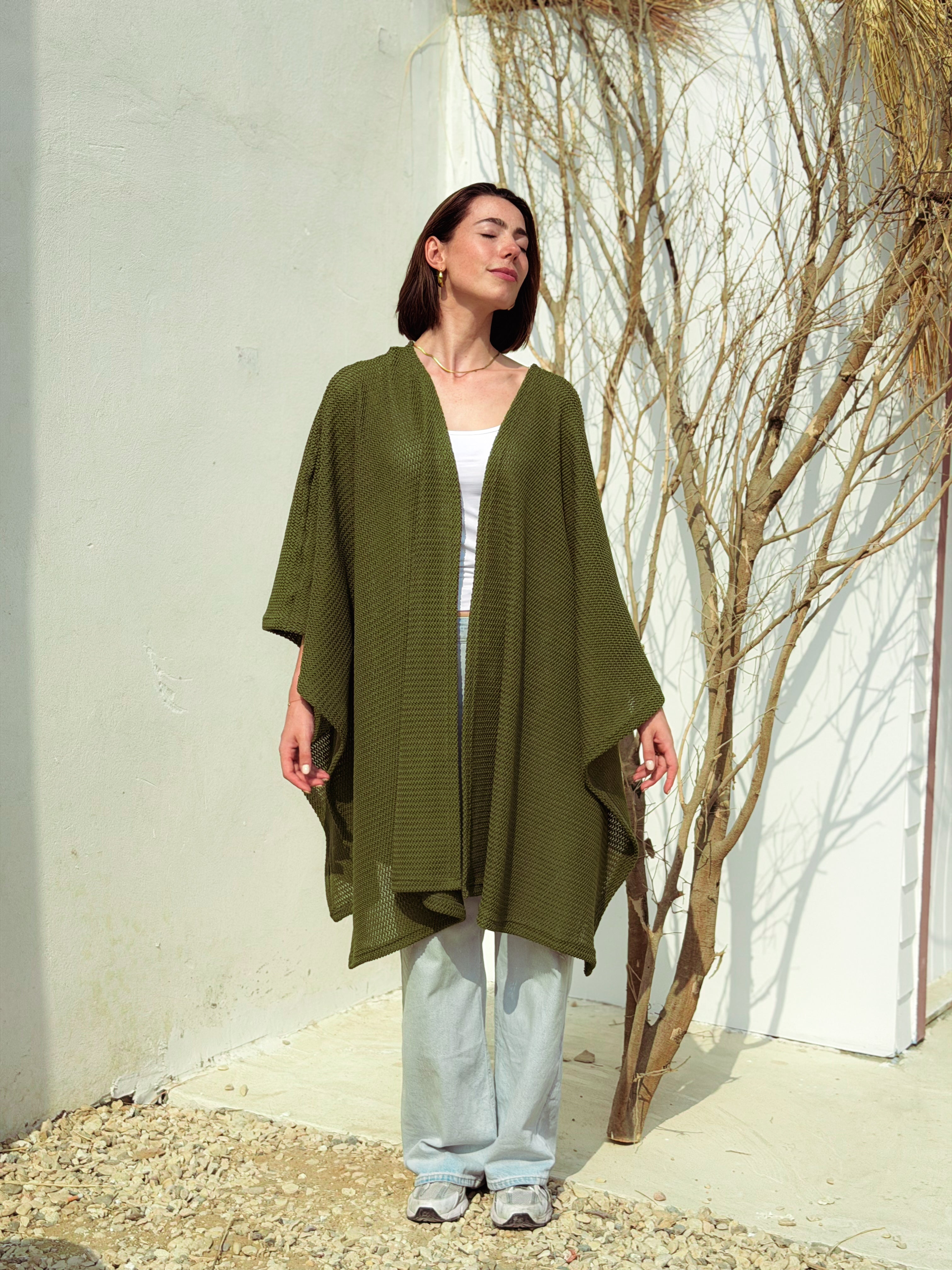 Aira Olive Green Knit Cape