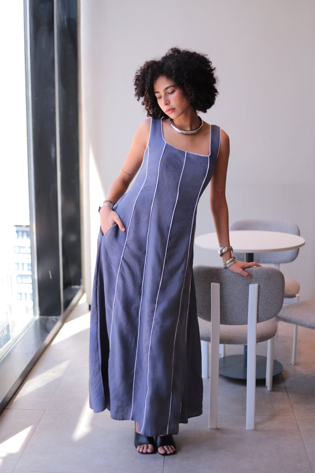 Jude Dress in Slate Grey-Blue