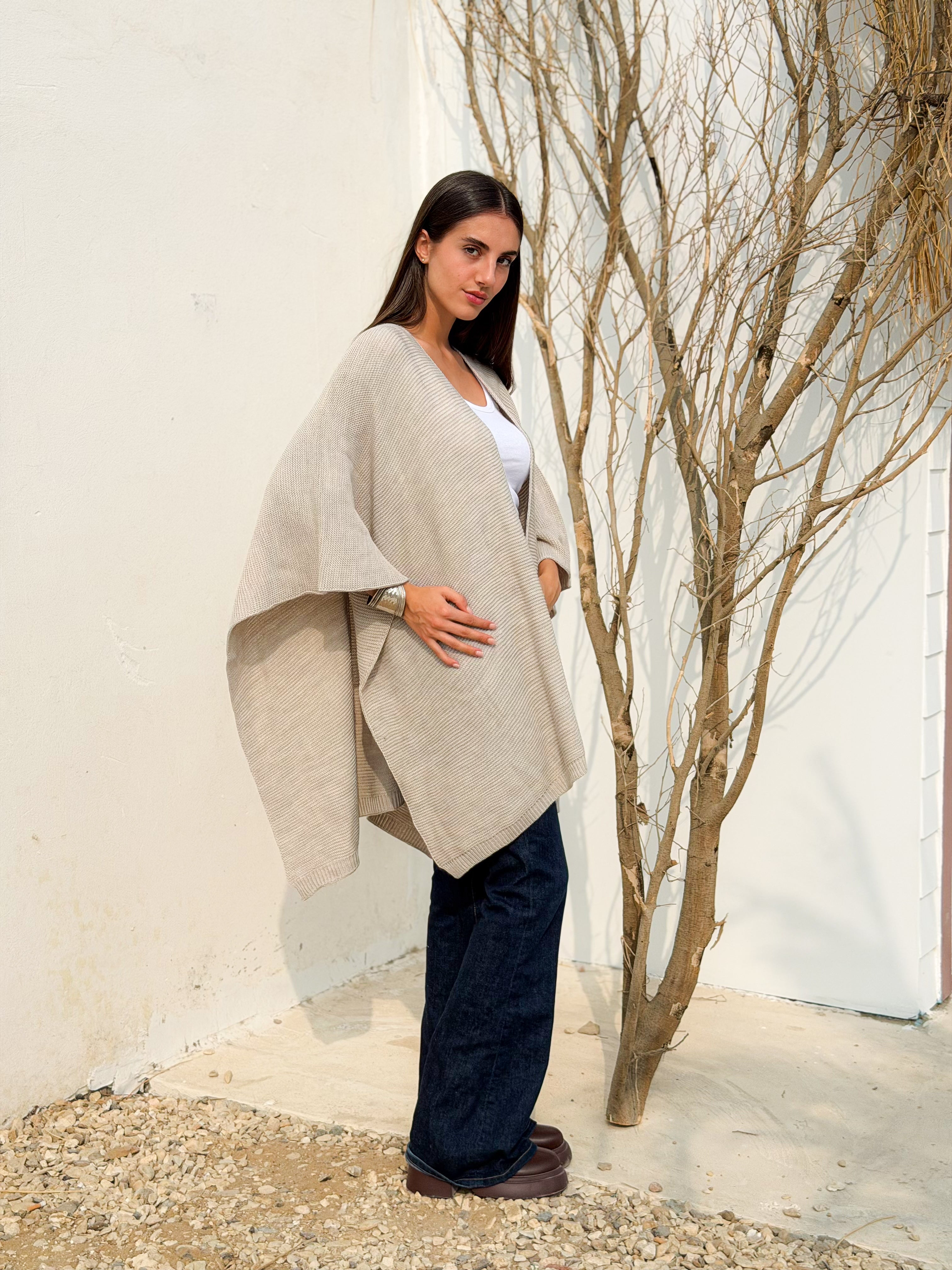 Aira Beige Knit Cape - BerriessDesigns
