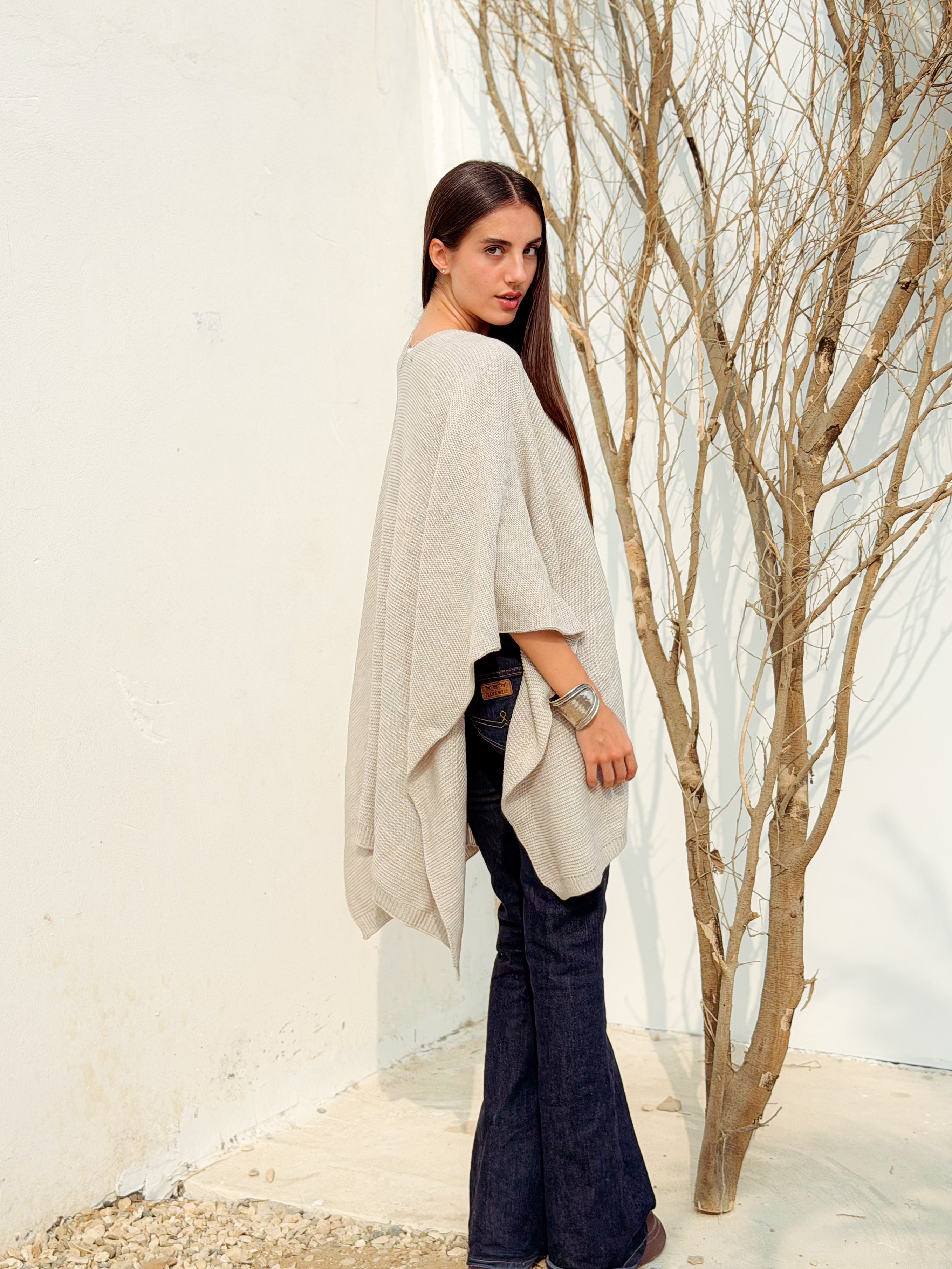 Aira Beige Knit Cape - BerriessDesigns