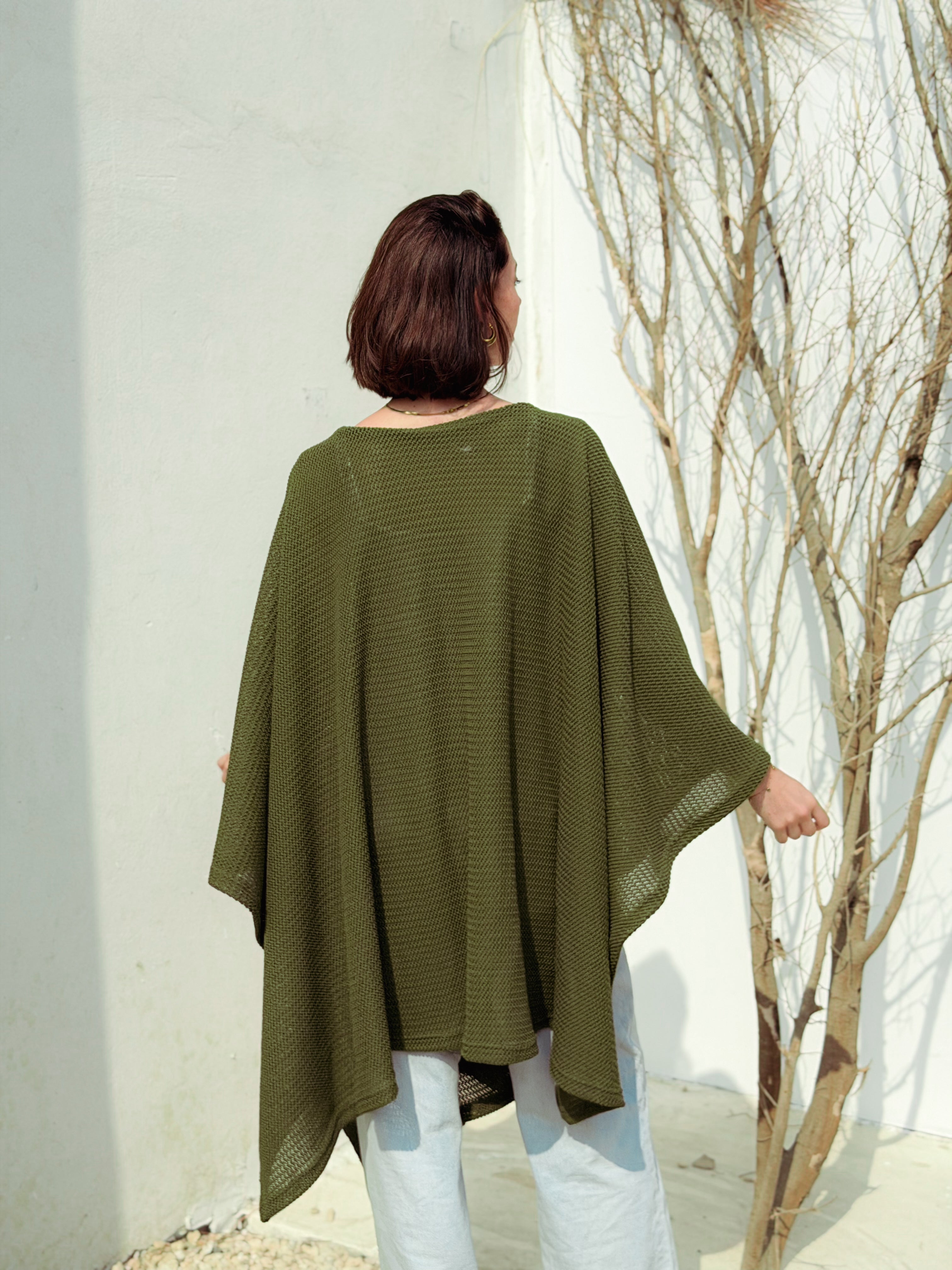Aira Olive Green Knit Cape - BerriessDesigns